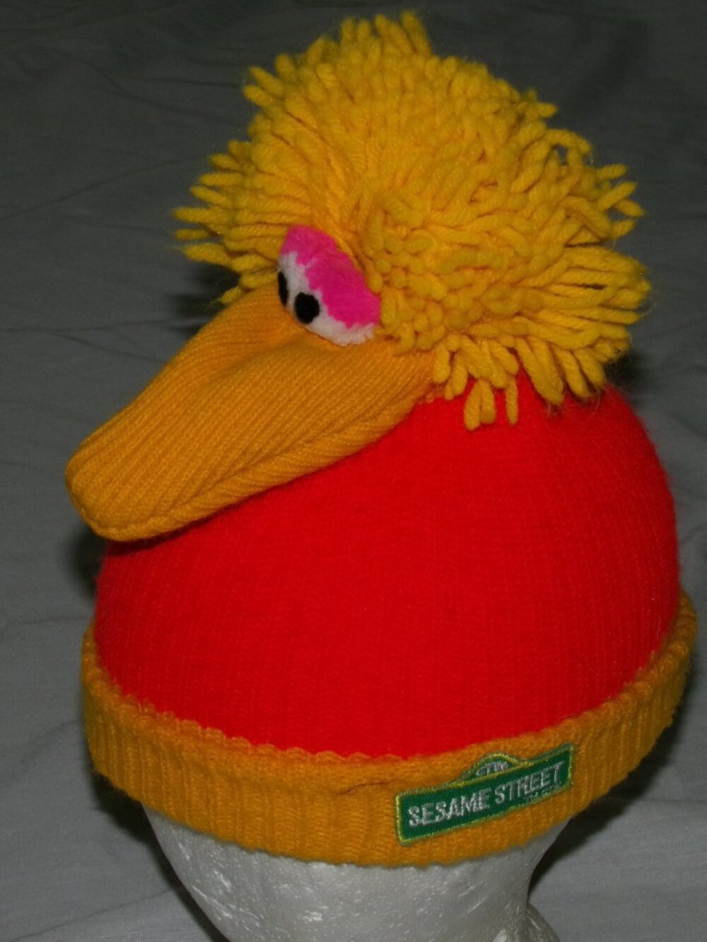 Vtg Sesame Street Big Bird Kids Size Beanie Cap Muppet Winter Knit Hat